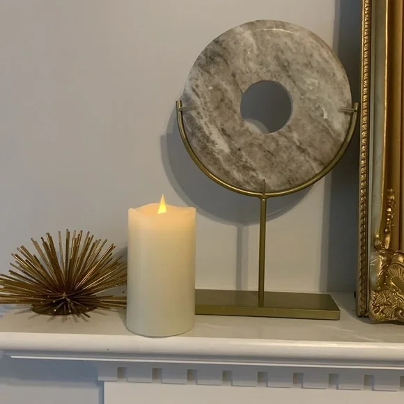 Marble Disc Decorative Object - gold metal base shelf decoration MCM elegant - Picture 10 of 11